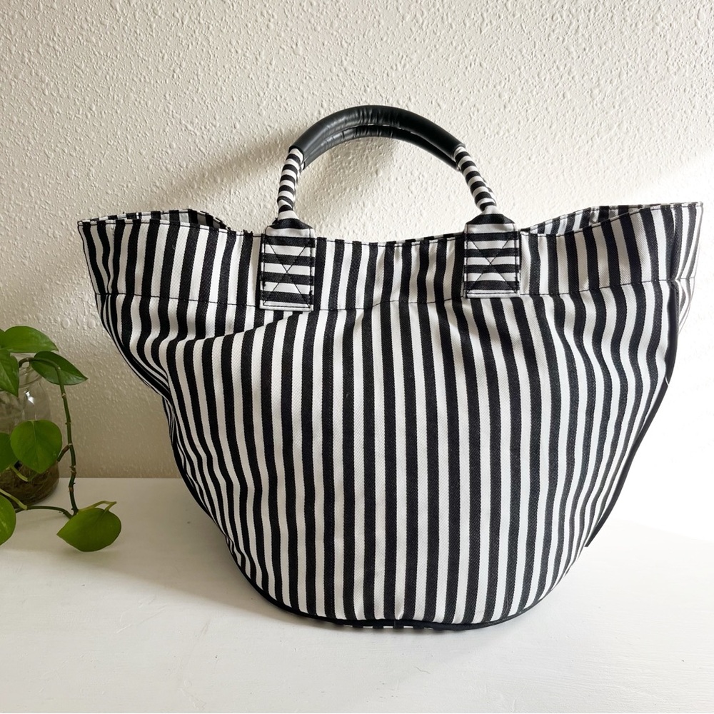 DSW oversized Tote Black & White Stripe w/ Faux Leather